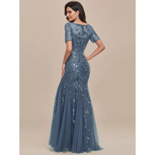 EverPretty Womens Elegant Short Sleeve Sequin Mermaid Evening Dress 07708PHDusty Navy Blue