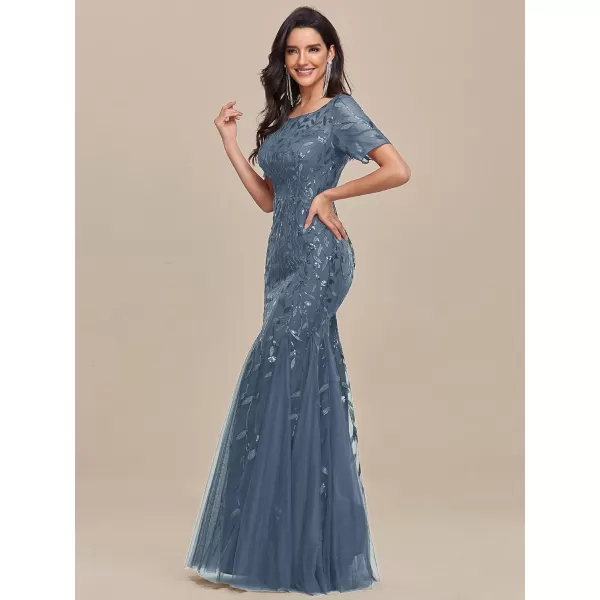 EverPretty Womens Elegant Short Sleeve Sequin Mermaid Evening Dress 07708PHDusty Navy Blue