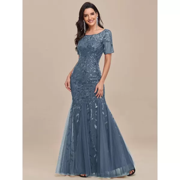 EverPretty Womens Elegant Short Sleeve Sequin Mermaid Evening Dress 07708PHDusty Navy Blue