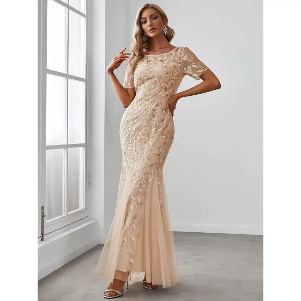 EverPretty Womens Elegant Short Sleeve Sequin Mermaid Evening Dress 07708PHGold