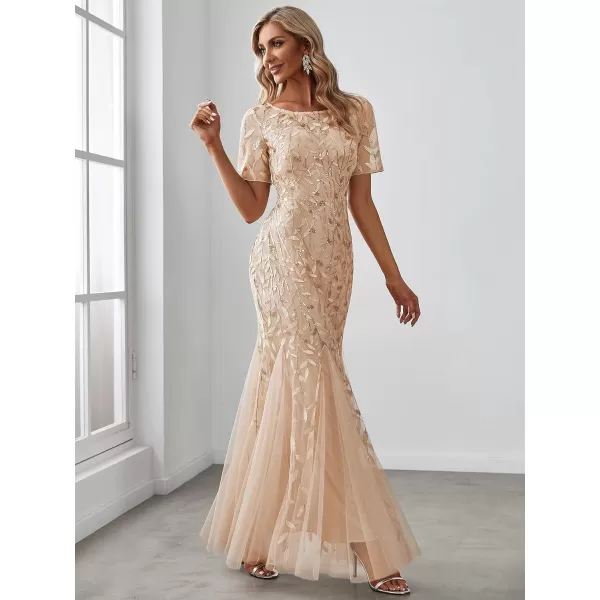 EverPretty Womens Elegant Short Sleeve Sequin Mermaid Evening Dress 07708PHGold
