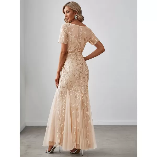 EverPretty Womens Elegant Short Sleeve Sequin Mermaid Evening Dress 07708PHGold