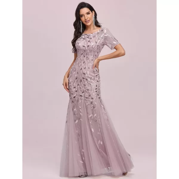 EverPretty Womens Elegant Short Sleeve Sequin Mermaid Evening Dress 07708PHLight Lilac