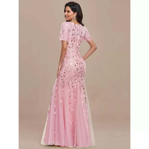 EverPretty Womens Elegant Short Sleeve Sequin Mermaid Evening Dress 07708PHPink
