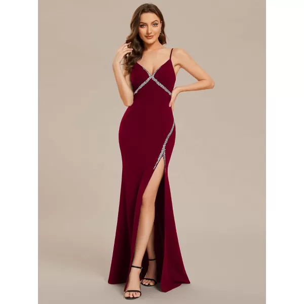 EverPretty Womens Elegant V Neck High Waist Pleated Floor Length Evening Dresses Gray US16Burgundy