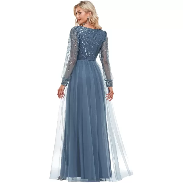 EverPretty Womens Elegant V Neck Sparkling Embroidery Floor Length Formal Dress 0478Dark Blue