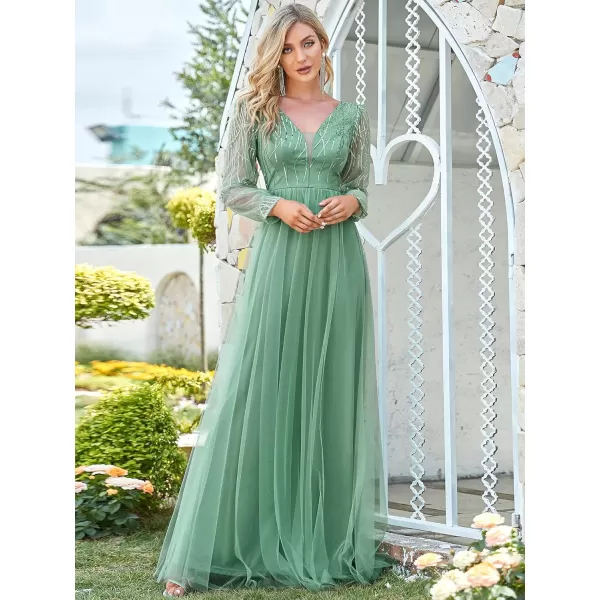 EverPretty Womens Elegant V Neck Sparkling Embroidery Floor Length Formal Dress 0478Green