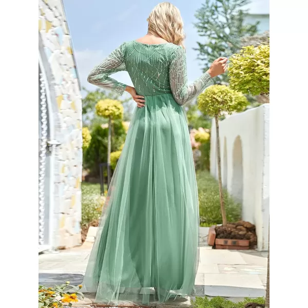 EverPretty Womens Elegant V Neck Sparkling Embroidery Floor Length Formal Dress 0478Green