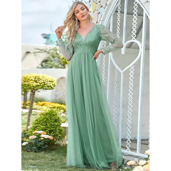 EverPretty Womens Elegant V Neck Sparkling Embroidery Floor Length Formal Dress 0478Green