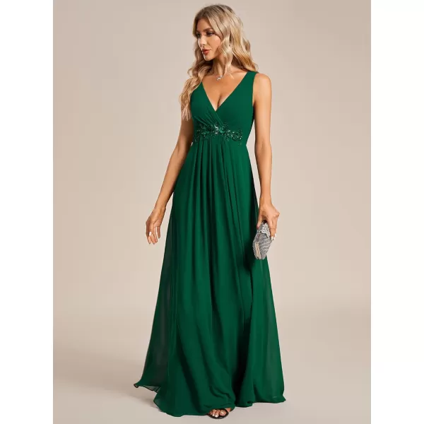 EverPretty Womens Elegant VNeck Long Sleeve Aline Chiffon Floor Length Mother of The Bride Dress 0461USAB Dark Green