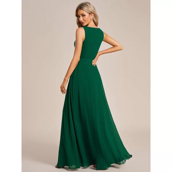 EverPretty Womens Elegant VNeck Long Sleeve Aline Chiffon Floor Length Mother of The Bride Dress 0461USAB Dark Green