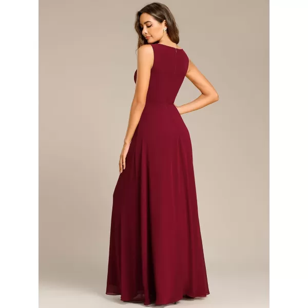 EverPretty Womens Elegant VNeck Long Sleeve Aline Chiffon Floor Length Mother of The Bride Dress 0461USABburgundy