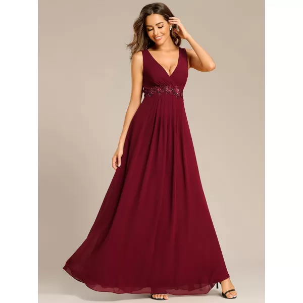 EverPretty Womens Elegant VNeck Long Sleeve Aline Chiffon Floor Length Mother of The Bride Dress 0461USABburgundy