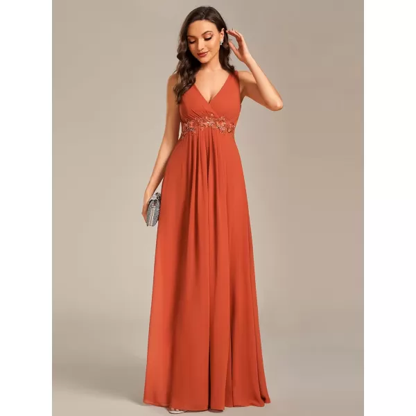 EverPretty Womens Elegant VNeck Long Sleeve Aline Chiffon Floor Length Mother of The Bride Dress 0461USABburnt Orange