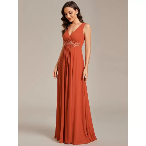 EverPretty Womens Elegant VNeck Long Sleeve Aline Chiffon Floor Length Mother of The Bride Dress 0461USABburnt Orange