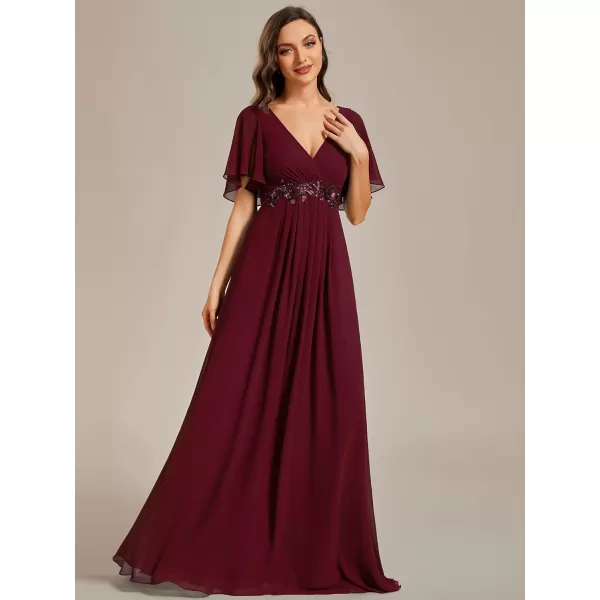 EverPretty Womens Elegant VNeck Long Sleeve Aline Chiffon Floor Length Mother of The Bride Dress 0461USACburgundy