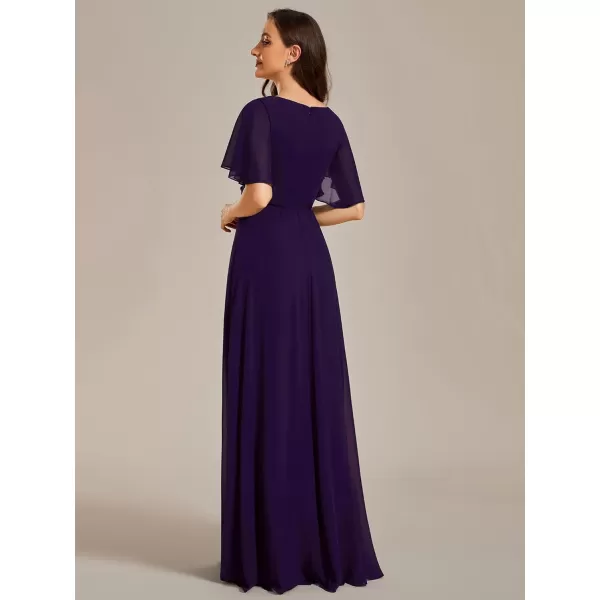 EverPretty Womens Elegant VNeck Long Sleeve Aline Chiffon Floor Length Mother of The Bride Dress 0461USACdeep Purple