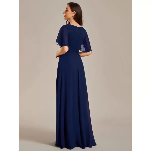 EverPretty Womens Elegant VNeck Long Sleeve Aline Chiffon Floor Length Mother of The Bride Dress 0461USACnavy Blue