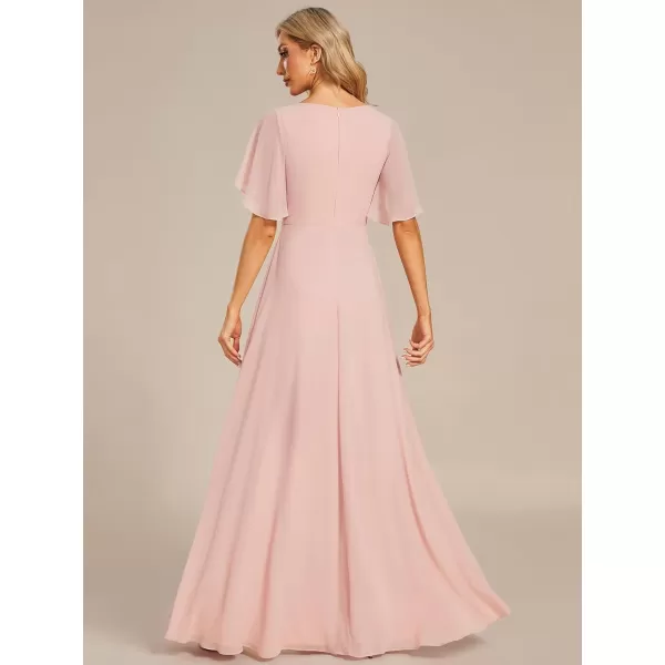 EverPretty Womens Elegant VNeck Long Sleeve Aline Chiffon Floor Length Mother of The Bride Dress 0461USACpink