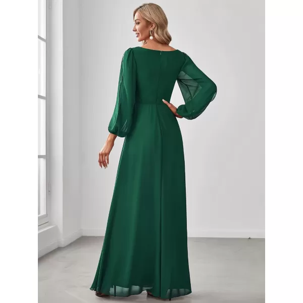 EverPretty Womens Elegant VNeck Long Sleeve Aline Chiffon Floor Length Mother of The Bride Dress 0461USAGreen