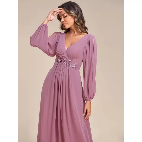 EverPretty Womens Elegant VNeck Long Sleeve Aline Chiffon Floor Length Mother of The Bride Dress 0461USAOrchid