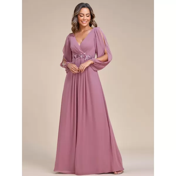 EverPretty Womens Elegant VNeck Long Sleeve Aline Chiffon Floor Length Mother of The Bride Dress 0461USAOrchid