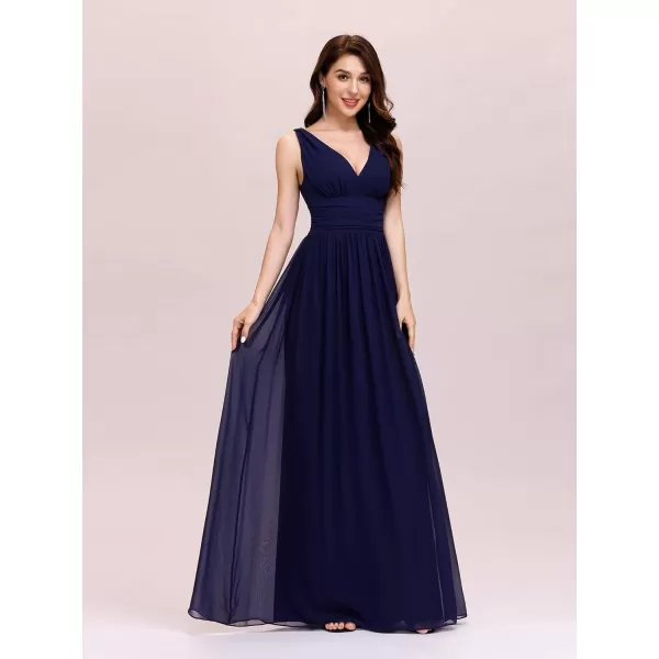 EverPretty Womens Elegant VNeck Sleeveless Chiffon SemiFormal Maxi Evening Dress 09016USANavy Blue