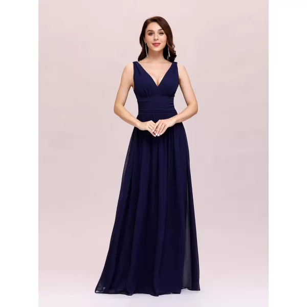 EverPretty Womens Elegant VNeck Sleeveless Chiffon SemiFormal Maxi Evening Dress 09016USANavy Blue