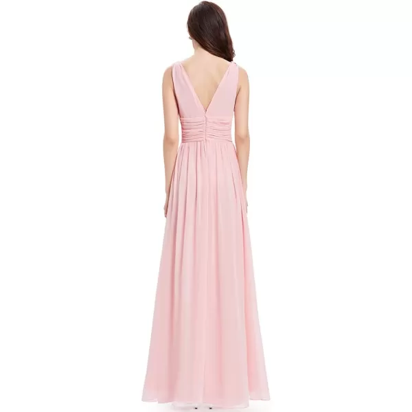 EverPretty Womens Elegant VNeck Sleeveless Chiffon SemiFormal Maxi Evening Dress 09016USAPink