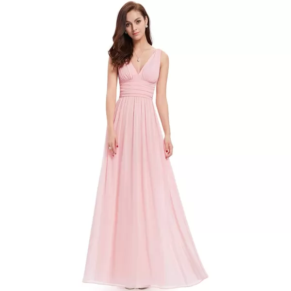 EverPretty Womens Elegant VNeck Sleeveless Chiffon SemiFormal Maxi Evening Dress 09016USAPink