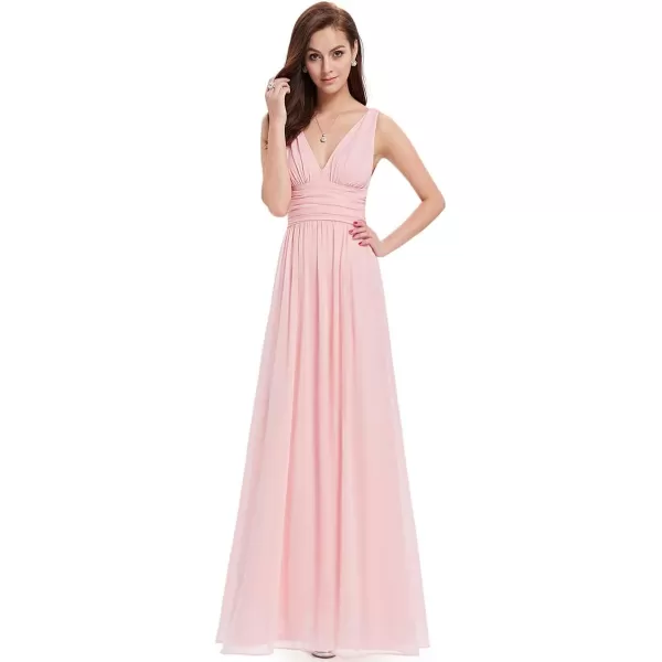 EverPretty Womens Elegant VNeck Sleeveless Chiffon SemiFormal Maxi Evening Dress 09016USAPink