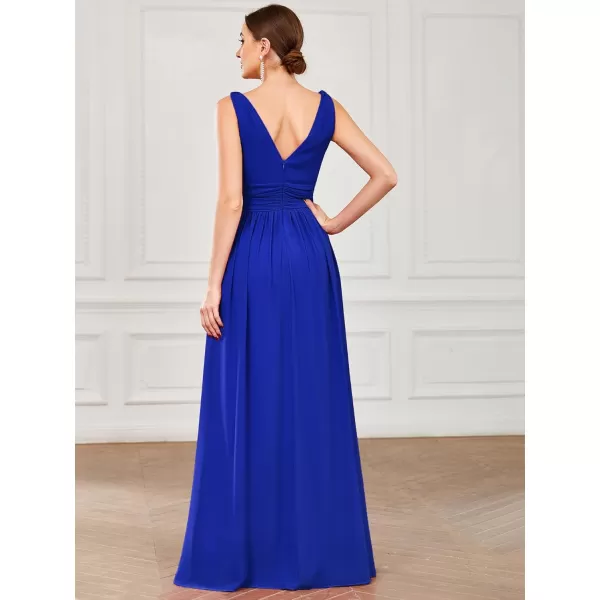 EverPretty Womens Elegant VNeck Sleeveless Chiffon SemiFormal Maxi Evening Dress 09016USASapphire Blue