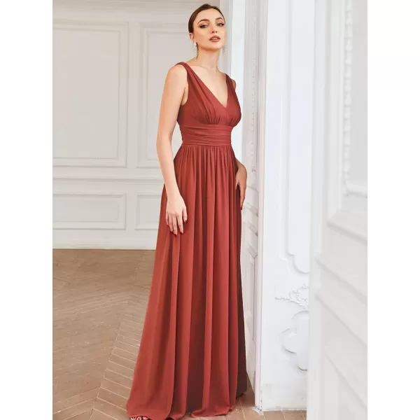 EverPretty Womens Elegant VNeck Sleeveless Chiffon SemiFormal Maxi Evening Dress 09016USAVermilion