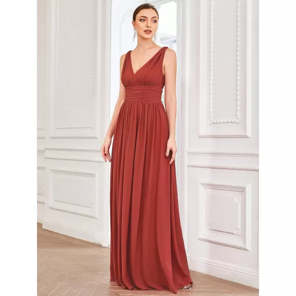 EverPretty Womens Elegant VNeck Sleeveless Chiffon SemiFormal Maxi Evening Dress 09016USAVermilion