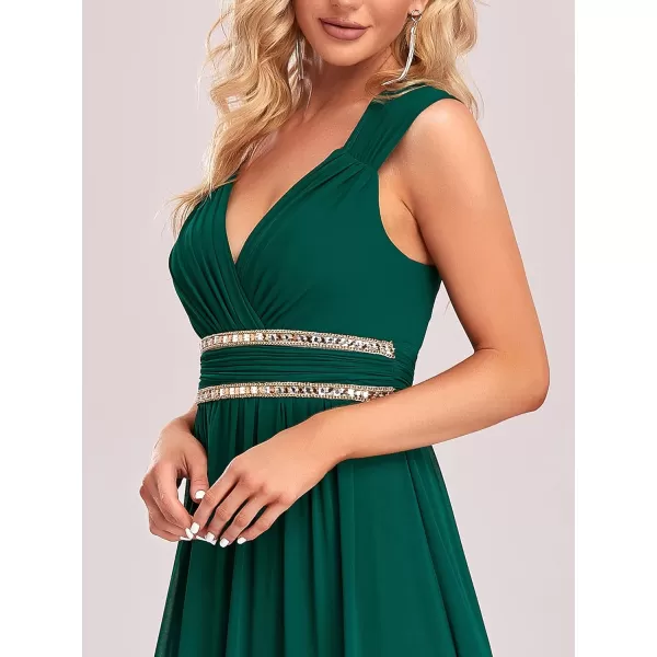 EverPretty Womens Elegant VNeck Sleeveless Formal Long Evening Dress 08697Dark Green