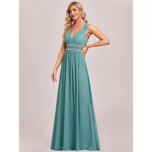 EverPretty Womens Elegant VNeck Sleeveless Formal Long Evening Dress 08697Dusty Blue