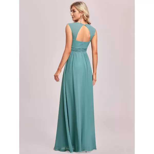 EverPretty Womens Elegant VNeck Sleeveless Formal Long Evening Dress 08697Dusty Blue