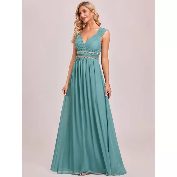 EverPretty Womens Elegant VNeck Sleeveless Formal Long Evening Dress 08697Dusty Blue