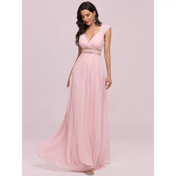 EverPretty Womens Elegant VNeck Sleeveless Formal Long Evening Dress 08697Pink