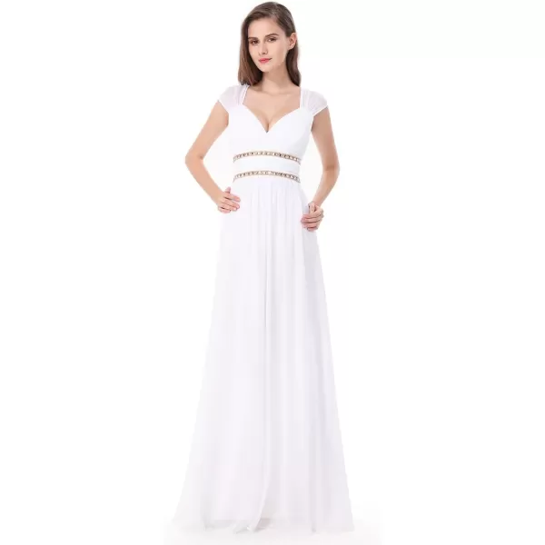 EverPretty Womens Elegant VNeck Sleeveless Formal Long Evening Dress 08697White