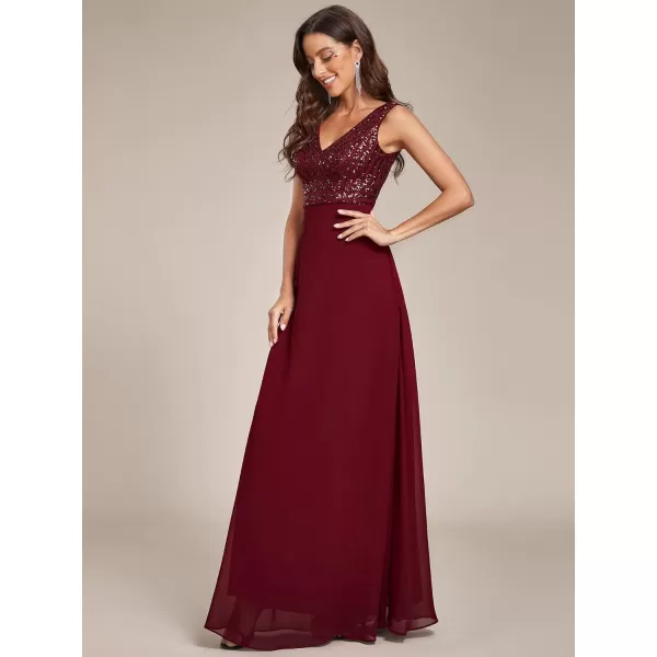 EverPretty Womens Elegant VNeck Sleeveless Sequin Evening Party Dress 1831Bburgundy