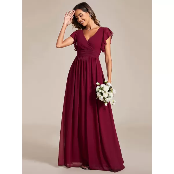 EverPretty Womens Empire Waist Ruffles Sleeve Chiffon Bridesmaid Dresses with Back Cutout 01819Burgundy