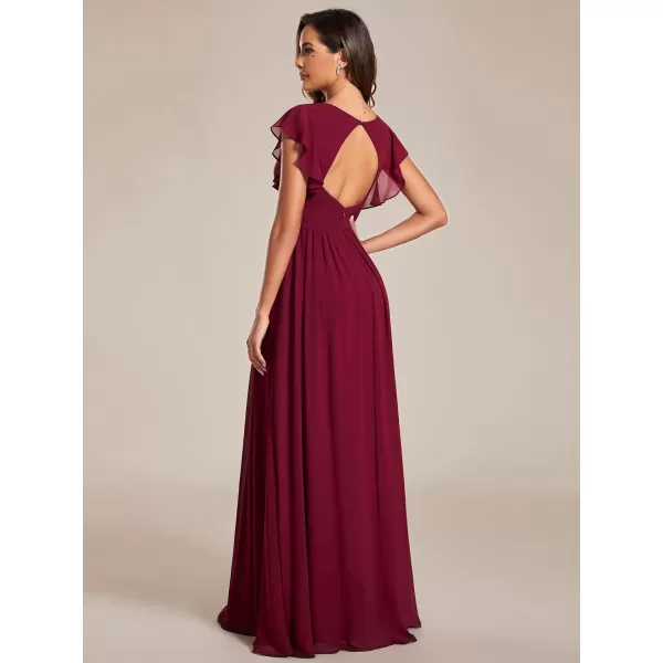 EverPretty Womens Empire Waist Ruffles Sleeve Chiffon Bridesmaid Dresses with Back Cutout 01819Burgundy