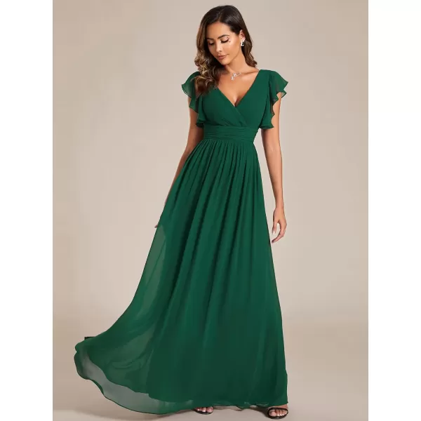 EverPretty Womens Empire Waist Ruffles Sleeve Chiffon Bridesmaid Dresses with Back Cutout 01819Deep Green