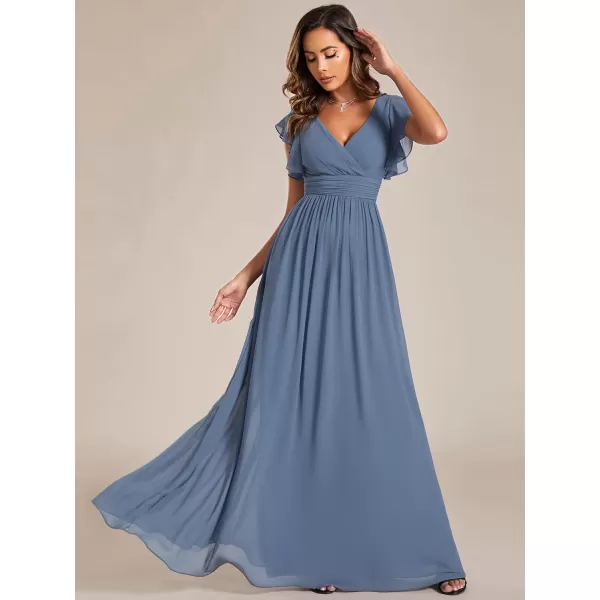 EverPretty Womens Empire Waist Ruffles Sleeve Chiffon Bridesmaid Dresses with Back Cutout 01819Dusty Navy