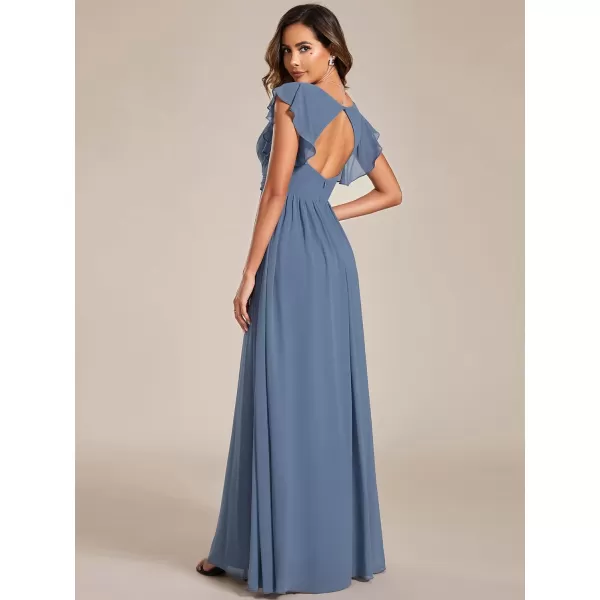 EverPretty Womens Empire Waist Ruffles Sleeve Chiffon Bridesmaid Dresses with Back Cutout 01819Dusty Navy