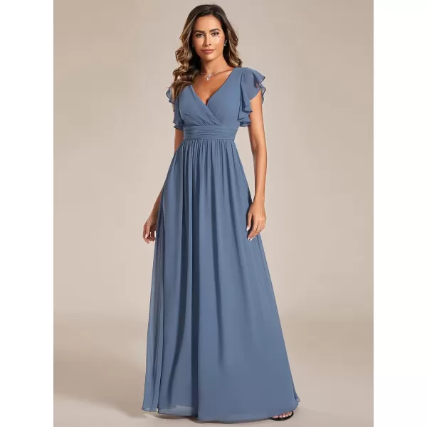 EverPretty Womens Empire Waist Ruffles Sleeve Chiffon Bridesmaid Dresses with Back Cutout 01819Dusty Navy