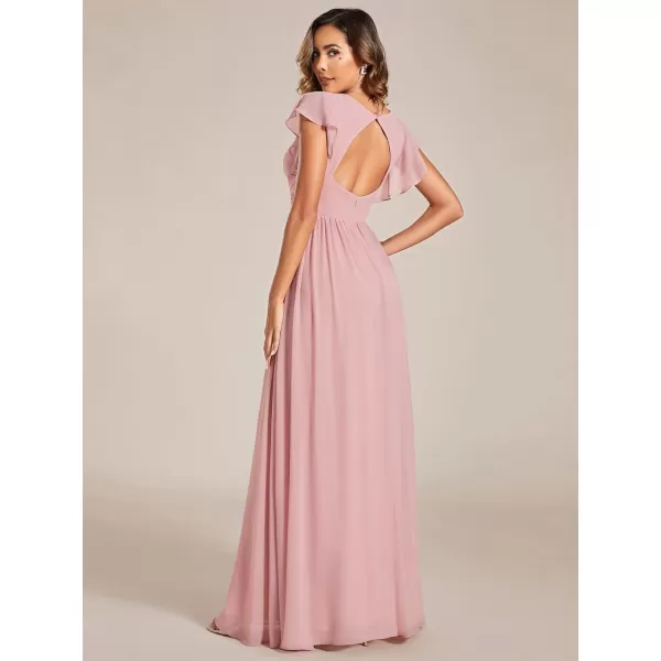 EverPretty Womens Empire Waist Ruffles Sleeve Chiffon Bridesmaid Dresses with Back Cutout 01819Dusty Rose