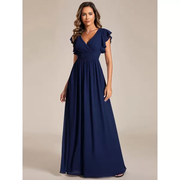 EverPretty Womens Empire Waist Ruffles Sleeve Chiffon Bridesmaid Dresses with Back Cutout 01819Navy Blue