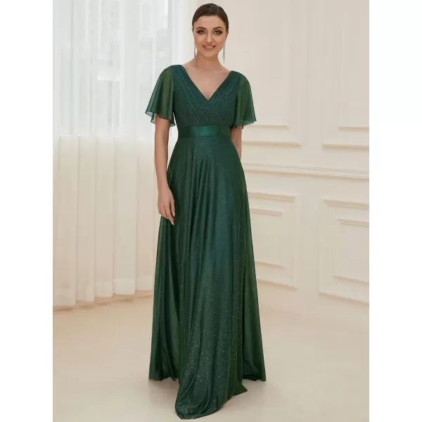 EverPretty Womens Evening Dresses V Neck Short Sleeves Aline Glitter Formal Dresses 50159Dark Green